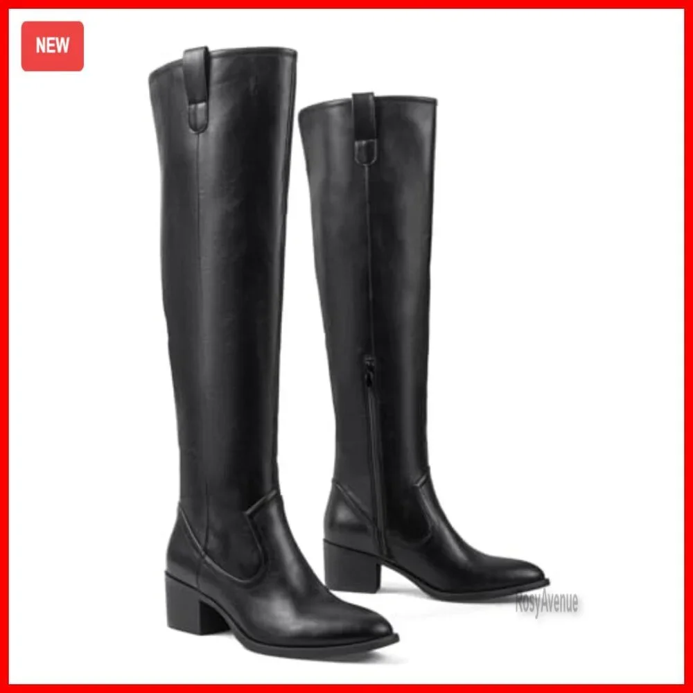 Women's Over The Knee Boots Chunky Heel Pointed Toe Side Zipper Faux Suede